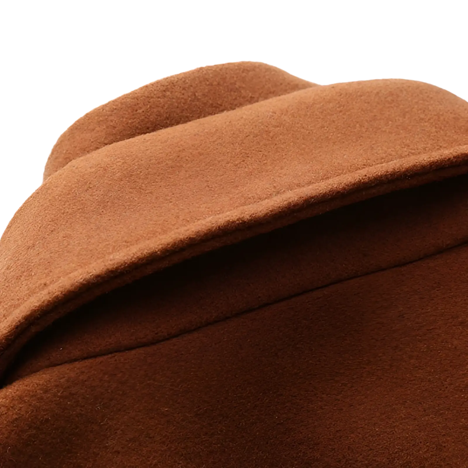 A rich brown woolen hat with soft textured surface and neat stitching complementing a men’s wool blend quilted winter coat