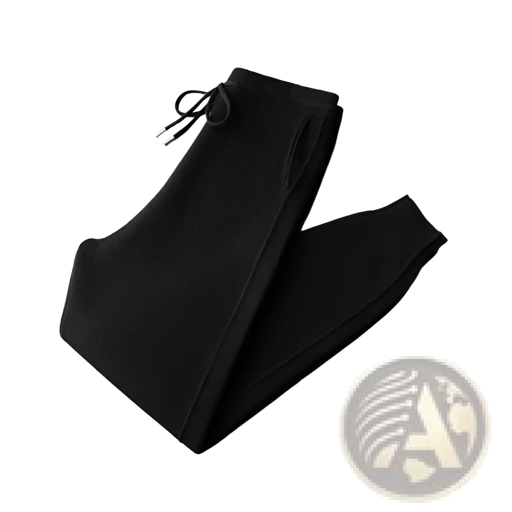 Men’s wool harem pants black fleece joggers with high waist drawstring waistband and side pockets for casual wear