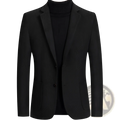Men’s black wool-blend slim fit blazer with notched lapels and two front buttons for winter wear