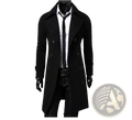 Mens wool trench coat slim fit winter outerwear black double breasted overcoat with notched collar and dark buttons