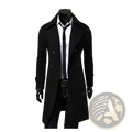 Black wool slim fit mens trench coat with double-breasted buttons and notched collar for winter wear
