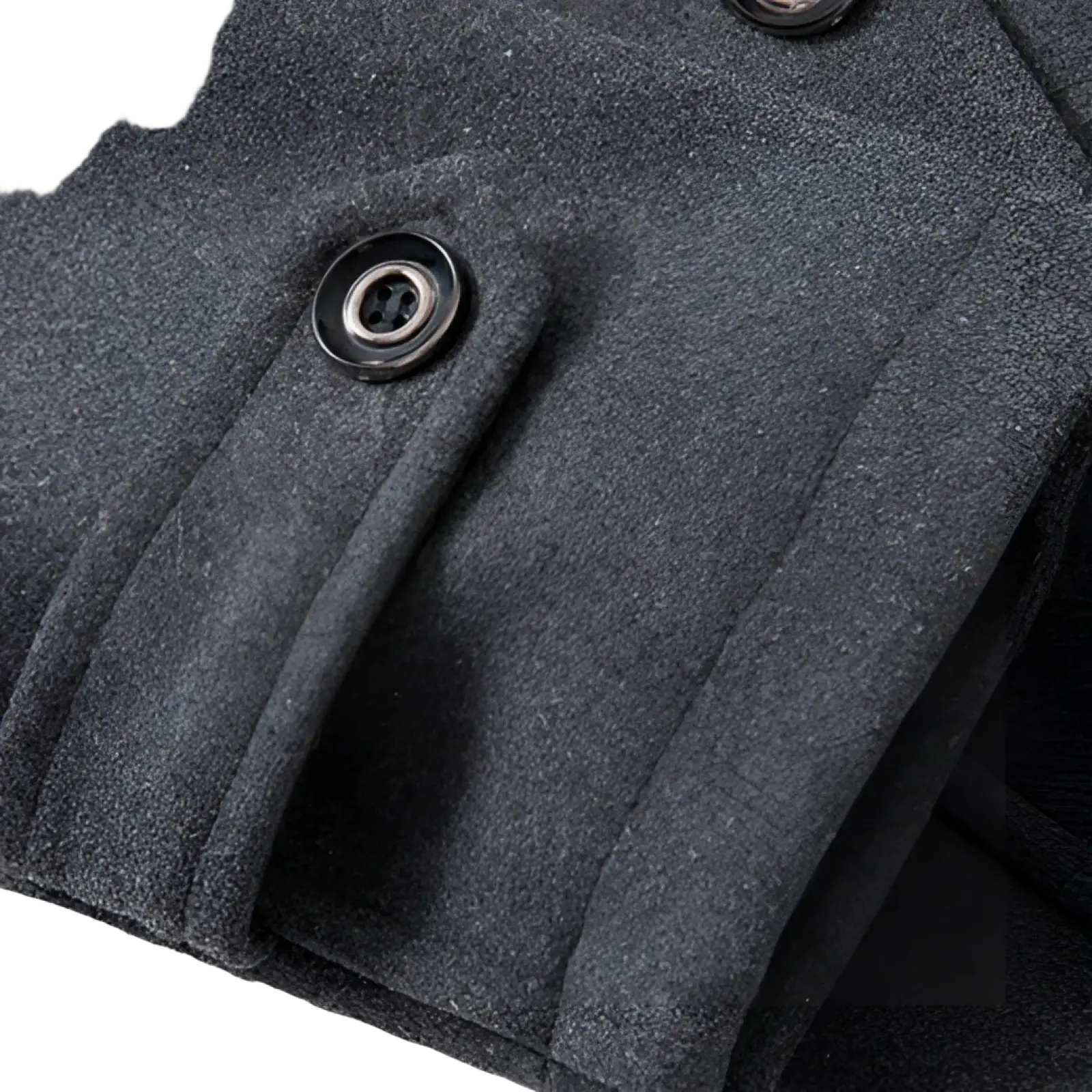 Men’s dark gray woolen winter overcoat with black button detail warm business jacket for cold weather