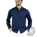 Navy blue men’s wrinkle free smart casual long sleeve button-down shirt ideal for professional and casual wear