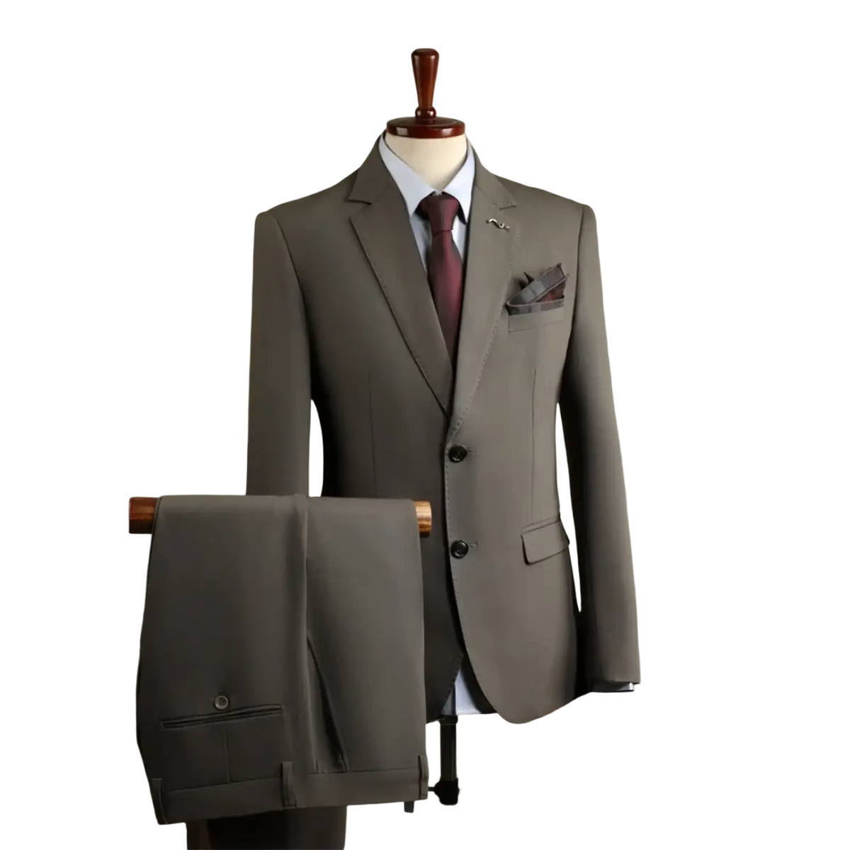 Men’s wrinkle-resistant professional gray suit with tailored vest and trousers featuring black buttons and subtle stitching