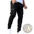 Men’s black cargo joggers with zipper pockets and drawstring waistband for casual wear
