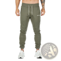 Men’s olive green zipper cargo joggers with white drawstrings and subtle 3urz logo for fitness and casual wear