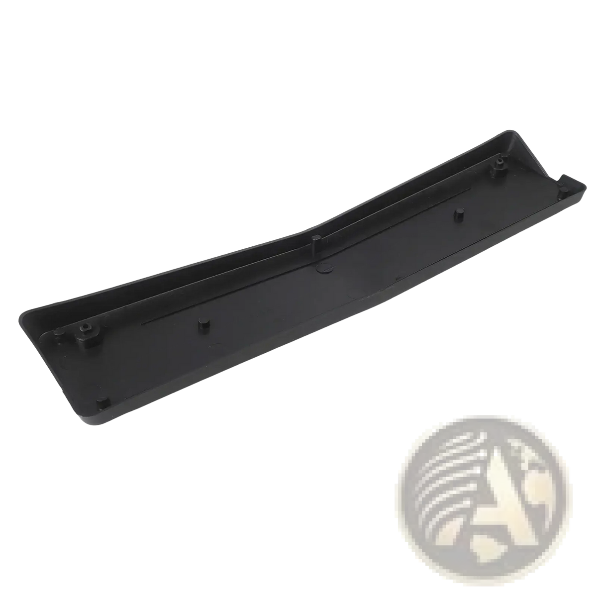 Black plastic Mercedes C Class W205 front license plate mount with molded mounting points visible on the back side
