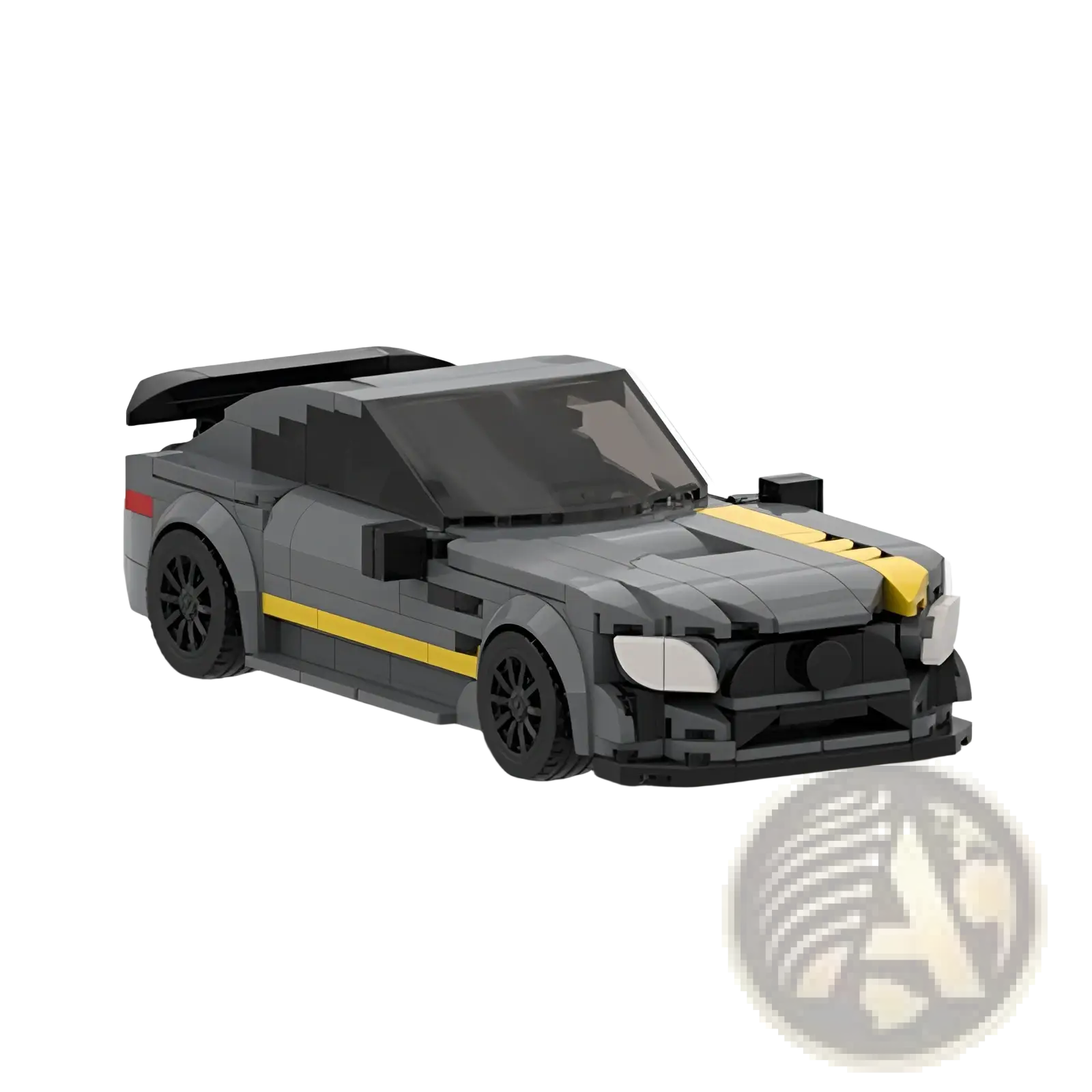 Gray and yellow Mercedes G63 off road racing lego car with black wheels and spoiler for building blocks set