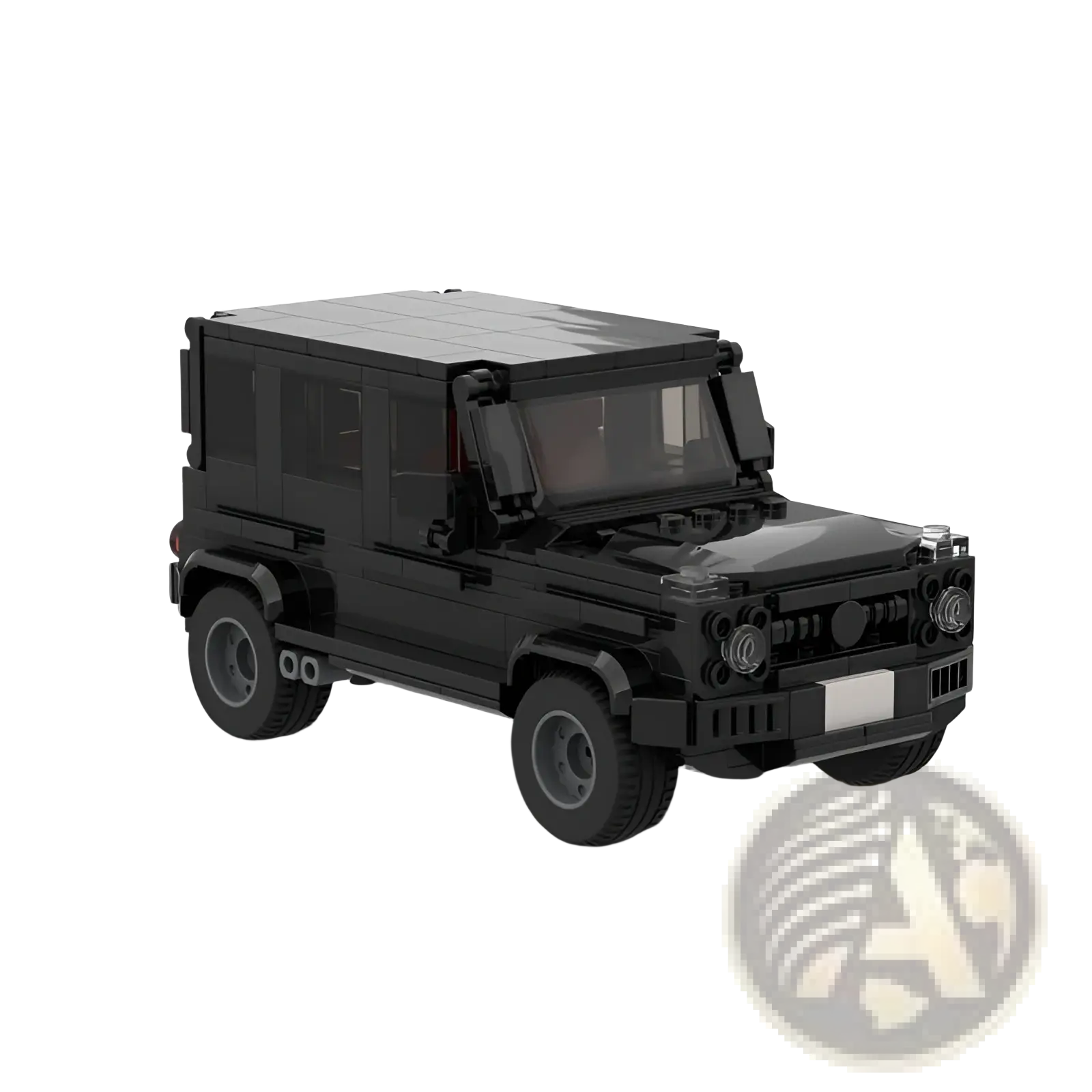 Black lego-style model of a mercedes-benz g-wagon from the mercedes g63 building blocks off road racing set