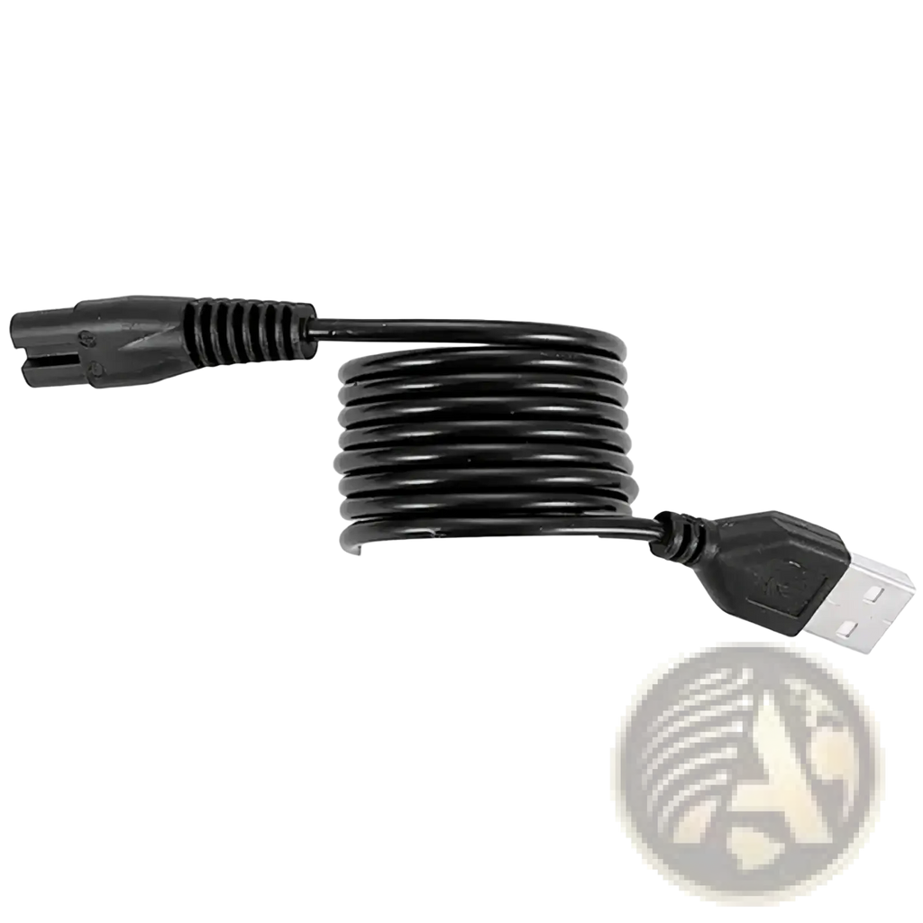 Black coiled usb to ac power adapter cable with molded connectors for meridian electric shaver replacement charging