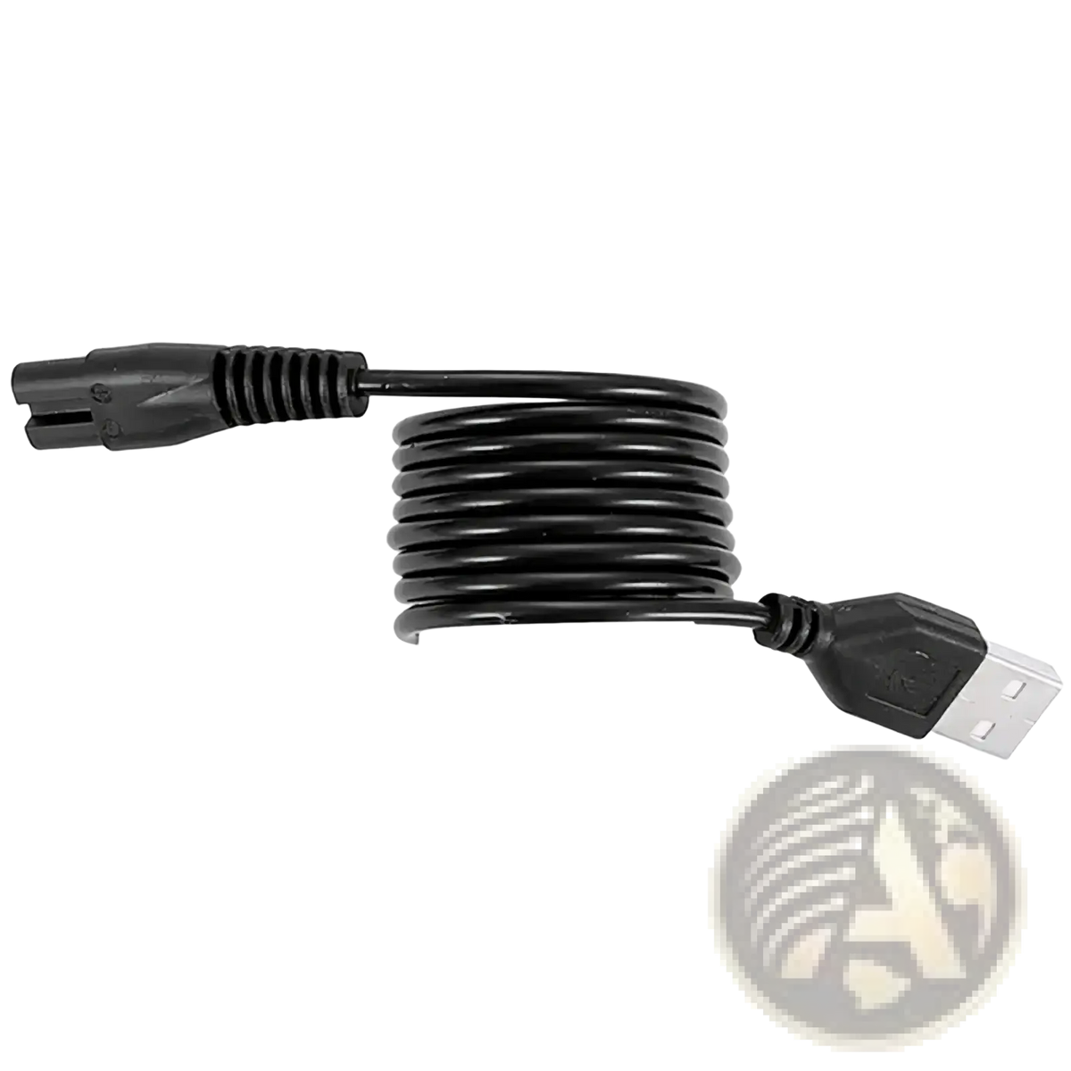 Black coiled usb to ac power adapter cable with molded connectors for meridian electric shaver replacement charging
