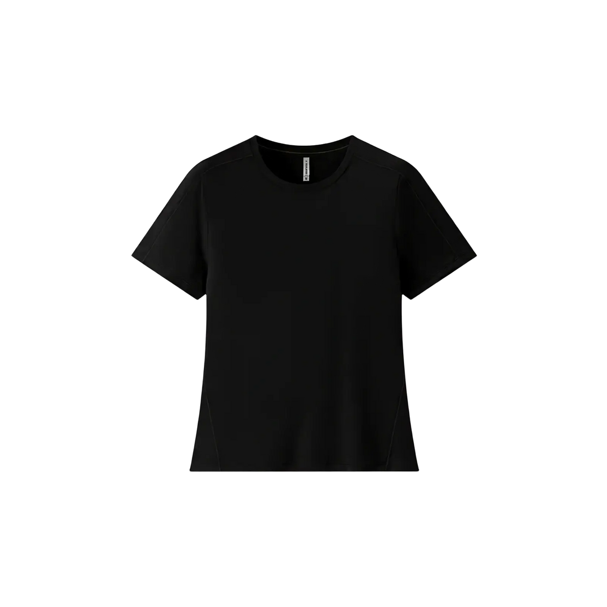 Black merino wool athletic t-shirt for women with short sleeves round neckline and subtle side seam detailing