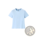 A soft light blue merino wool athletic t-shirt for women with short sleeves and quick dry properties