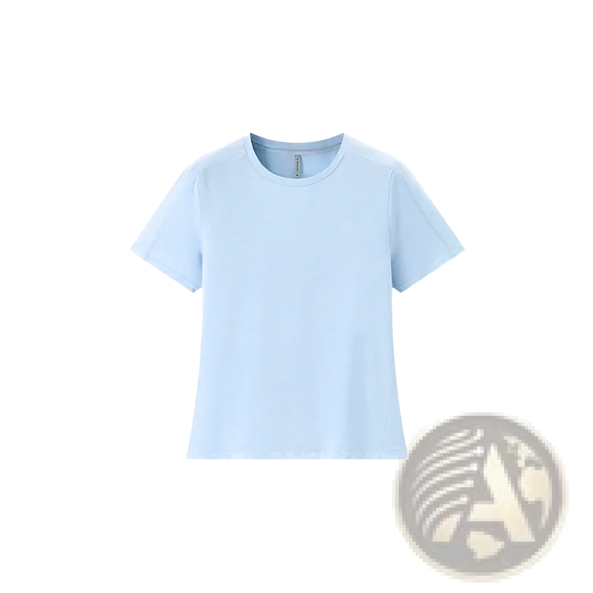A soft light blue merino wool athletic t-shirt for women with short sleeves and quick dry properties