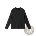 Black merino wool base layer long sleeve men shirt with crew neck and subtle cutouts at the cuffs