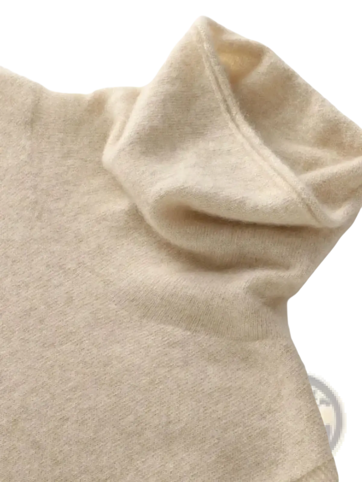 Beige merino wool turtleneck knit vest with soft textured fabric for comfortable layering and warmth