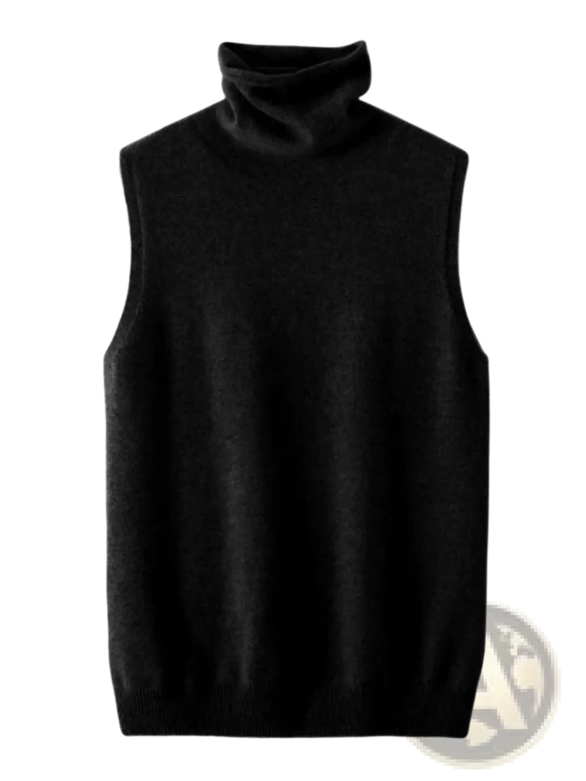 Black sleeveless merino wool turtleneck knit vest for layering and stylish warmth