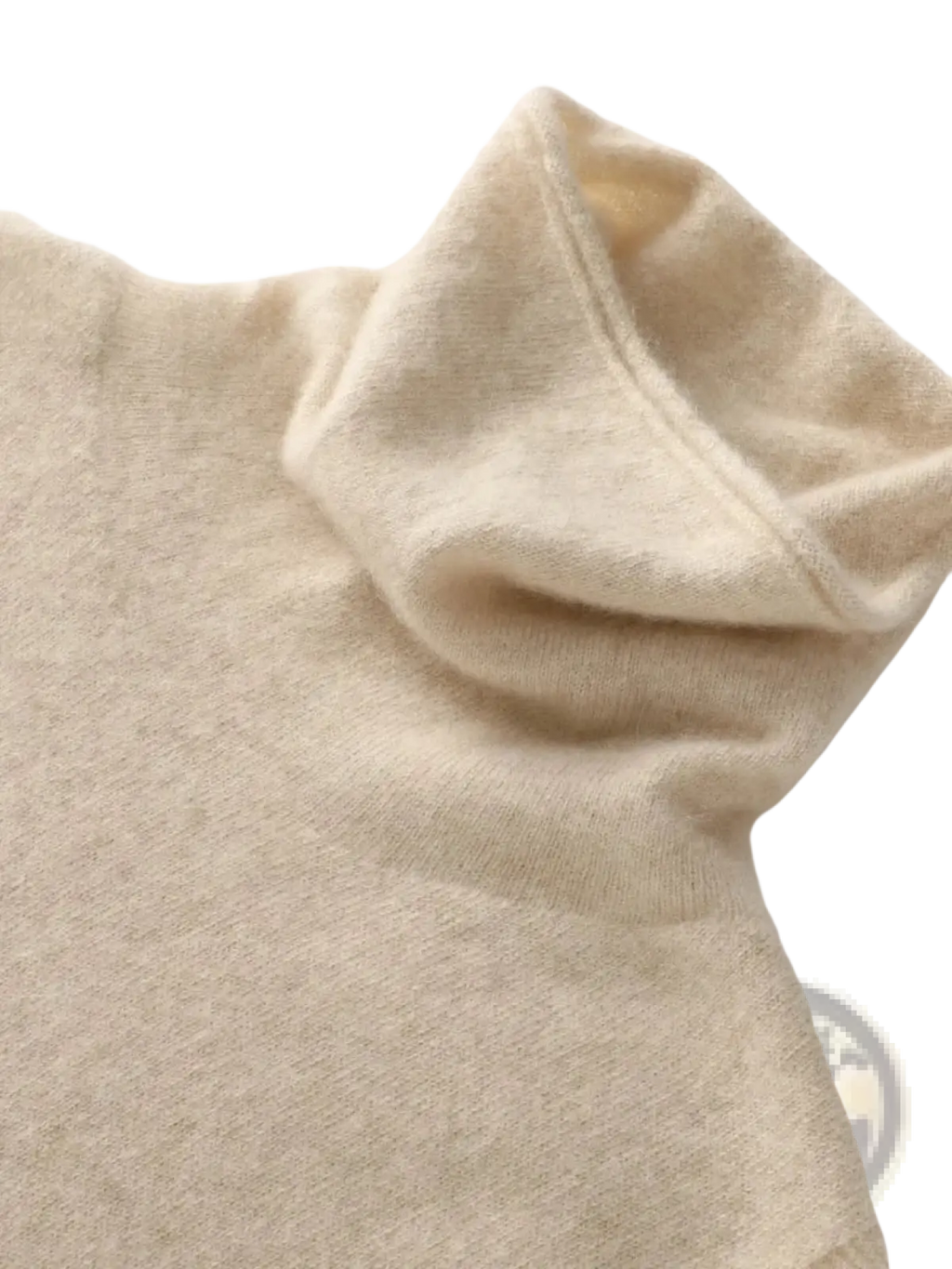 Beige merino wool turtleneck sweater vest with soft textured knit fabric perfect for layering and warmth