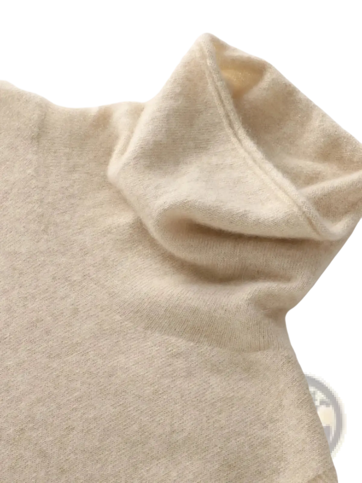 Beige merino wool turtleneck sweater vest with soft textured knit fabric perfect for layering and warmth