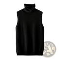 Black sleeveless merino wool turtleneck sweater vest ideal for layering in cool weather
