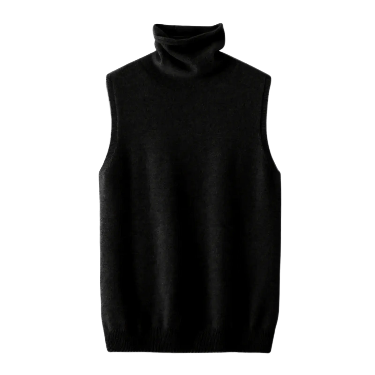 Black sleeveless merino wool turtleneck vest for women slim knit base layer ideal for layering and warmth