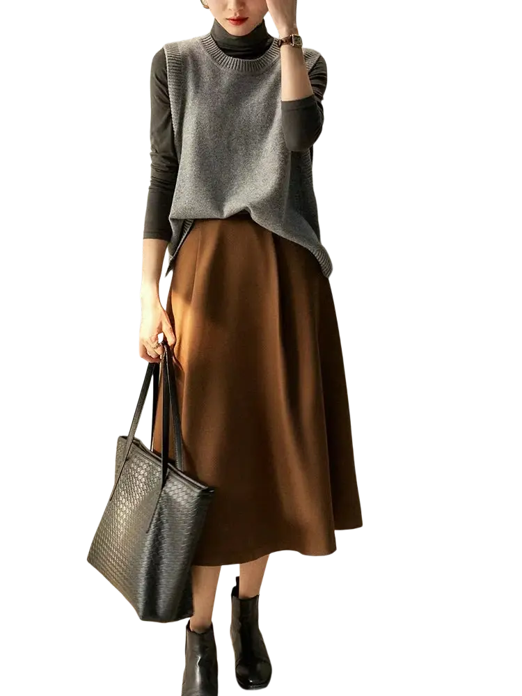 Black textured tote bag with woven pattern complementing merino wool women sweater vest for stylish carrying