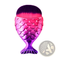 A vibrant pink and purple mermaid fish scale powder blush makeup brush with a gradient bristle head