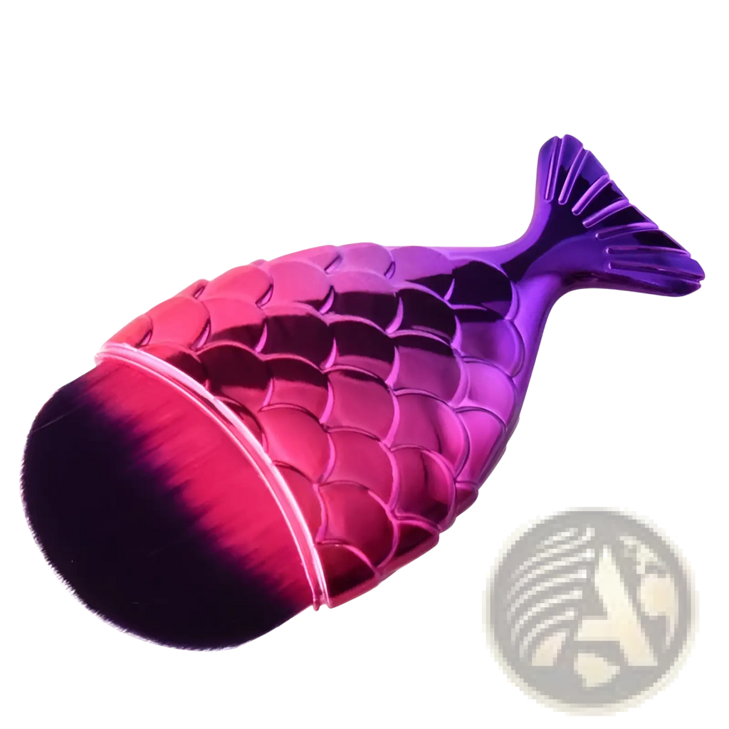 Mermaid fish scale powder blush makeup brush with shimmering mermaid-scale pattern and gradient pink to purple finish