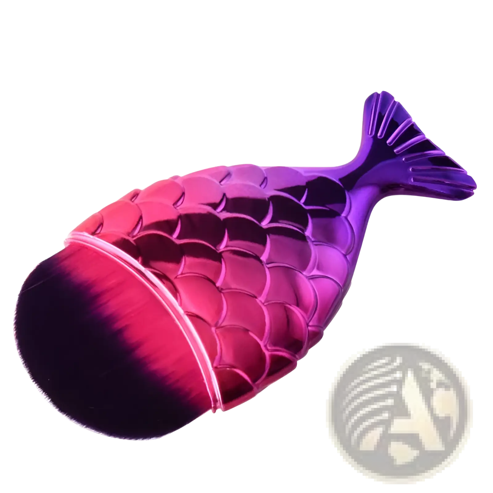 Mermaid fish scale powder blush makeup brush with shimmering mermaid-scale pattern and gradient pink to purple finish