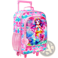 Pink mermaid kids rolling luggage sequin travel suitcase with vibrant design and matching pom-pom zipper pull