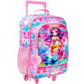 Pink mermaid kids rolling luggage sequin travel suitcase with vibrant design and matching pom-pom zipper pull