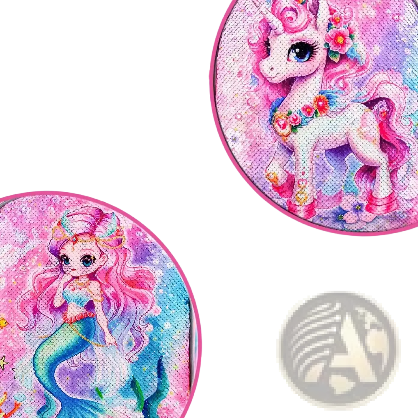 Mermaid kids rolling luggage sequin travel suitcase with reversible sequin notebook featuring unicorn and mermaid designs