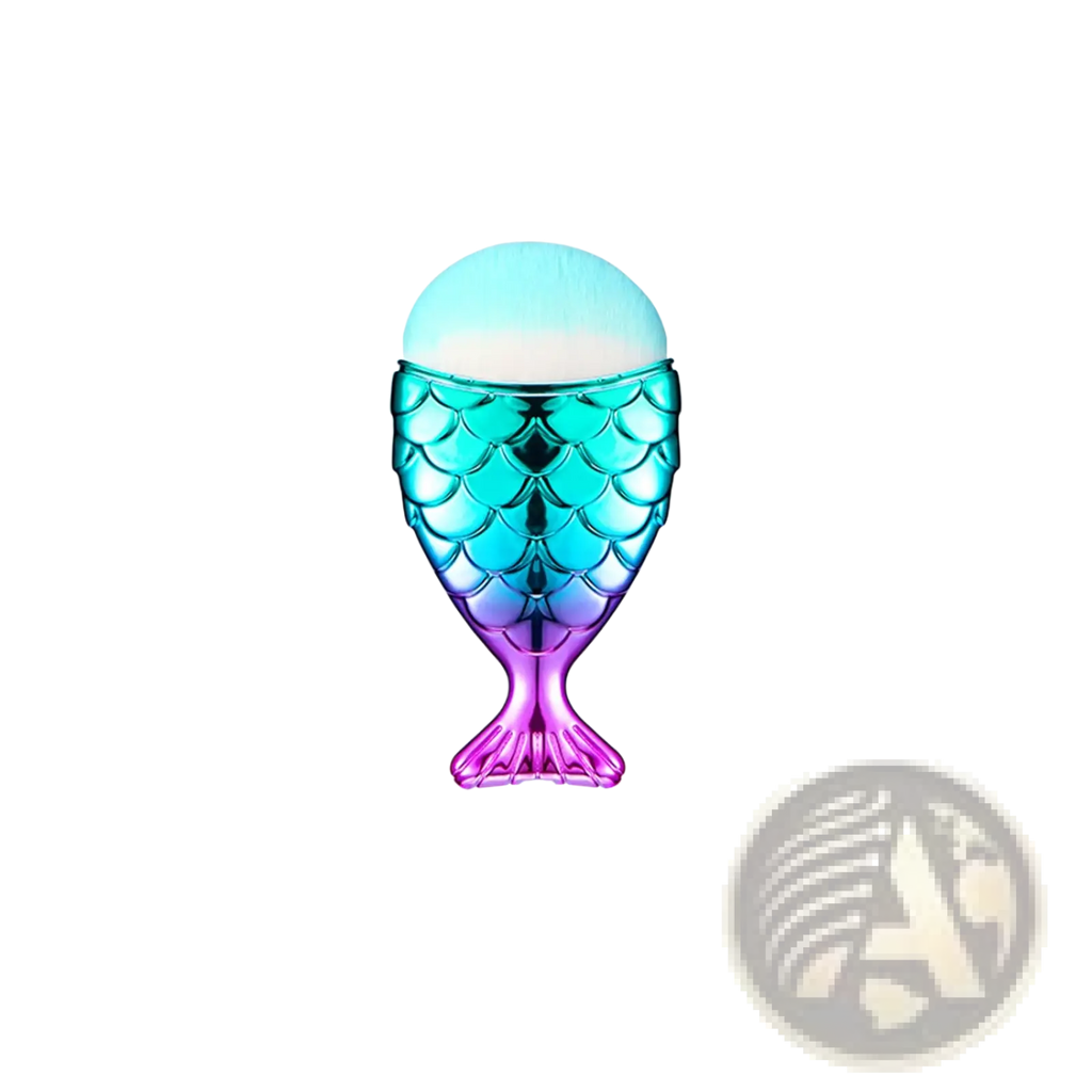 Mermaid-scale-patterned perfume bottle with iridescent teal and purple gradient finish for mermaid makeup brush set 11pcs synthetic fiber kit