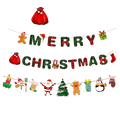 Merry christmas plaid banner party decoration set featuring red and green plaid with santa gingerbread men snowmen and penguin