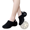 Black mesh air cushion clog sandals with breathable mesh, thick cushioned sole, and adjustable strap for comfort and height increase