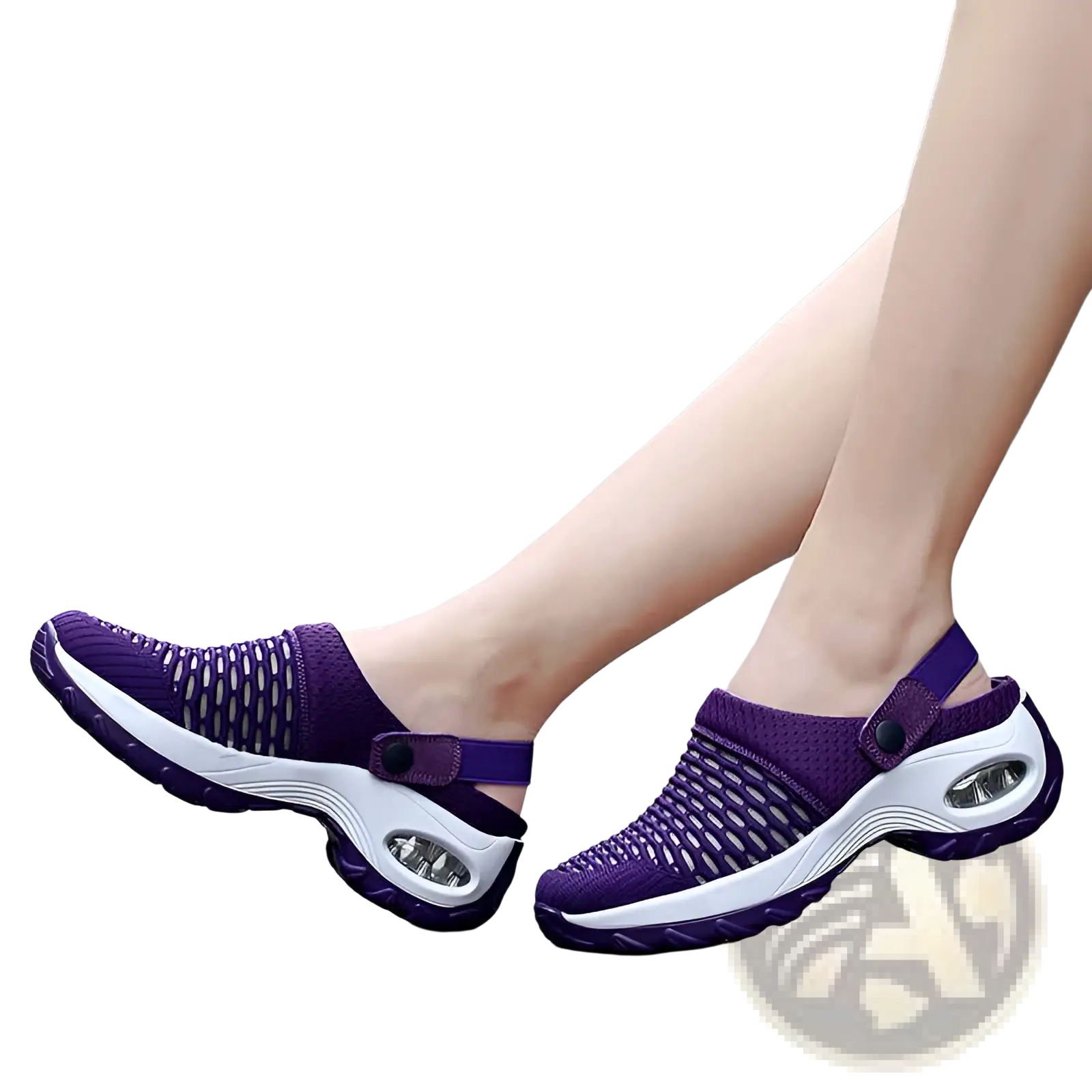 Purple mesh clog sandals with white air cushioned soles breathable and height increasing footwear