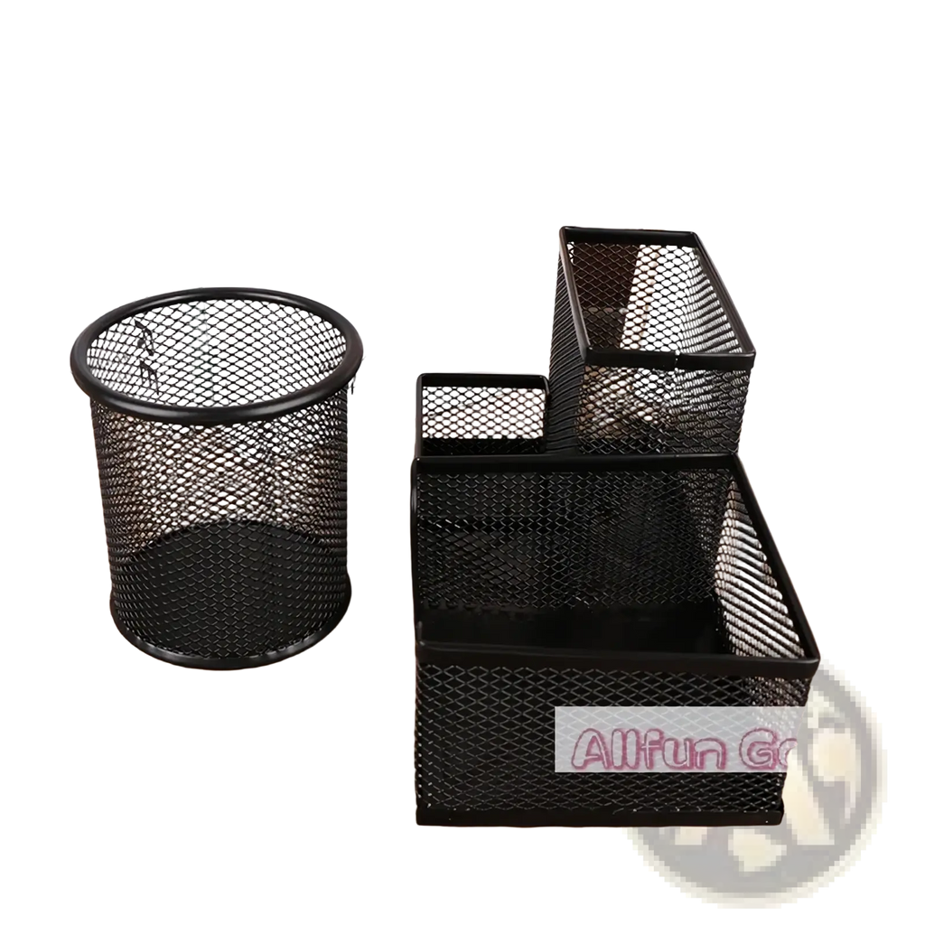 Black mesh metal desk organizer set with pen and file storage holder for office or home use