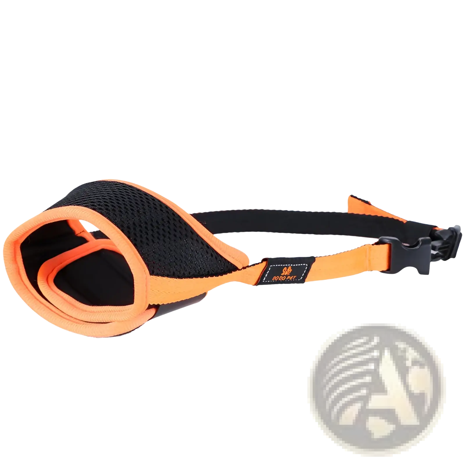 Orange and black mesh dog muzzle with adjustable strap designed for large dogs for secure and comfortable use