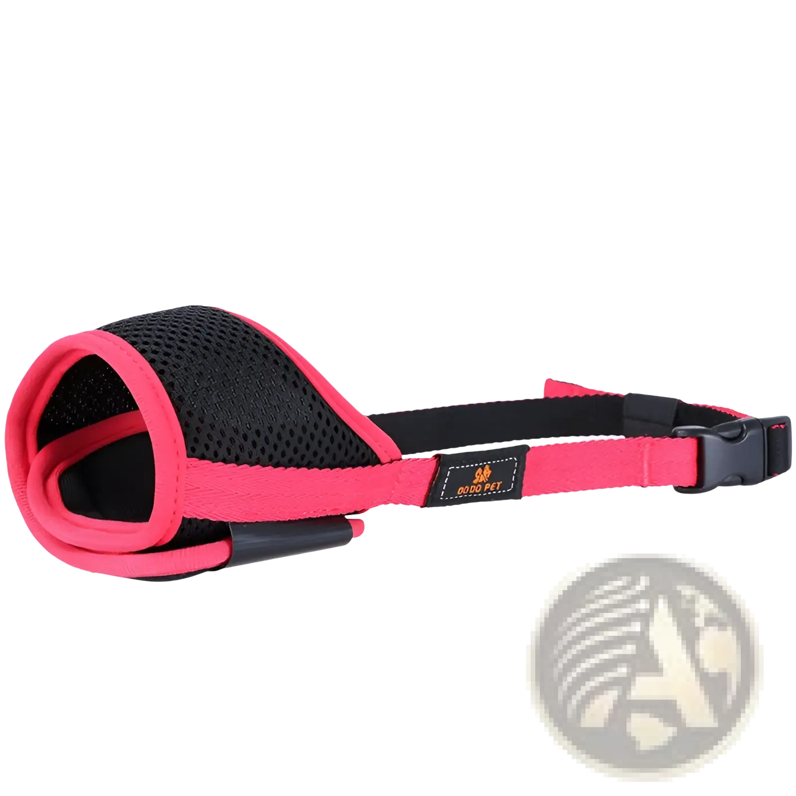 Mesh dog muzzle for large dogs in pink and black mesh with adjustable strap and buckle for secure fit