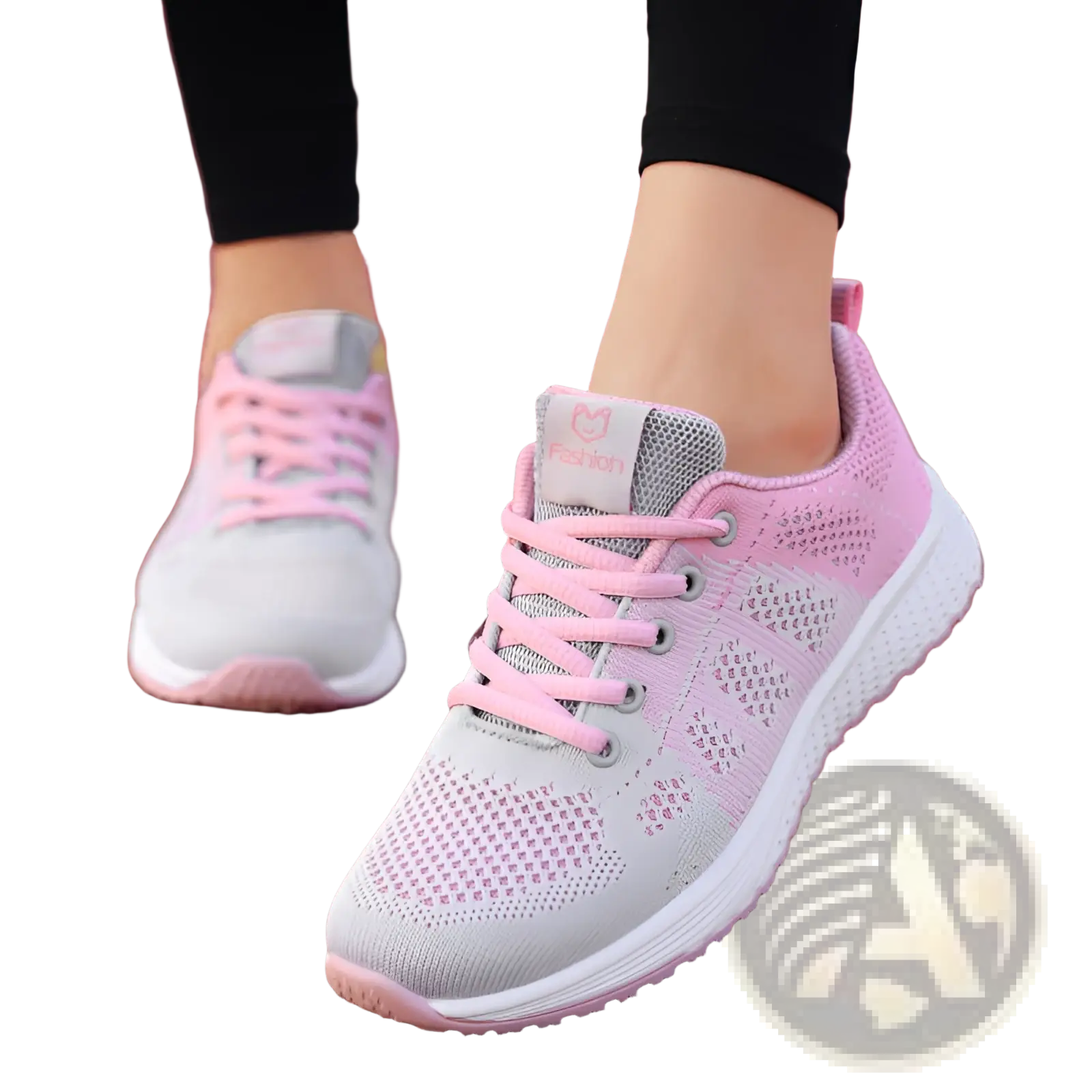 Pink and gray mesh fly woven sneakers with white soles breathable athletic shoes for enhanced comfort and performance