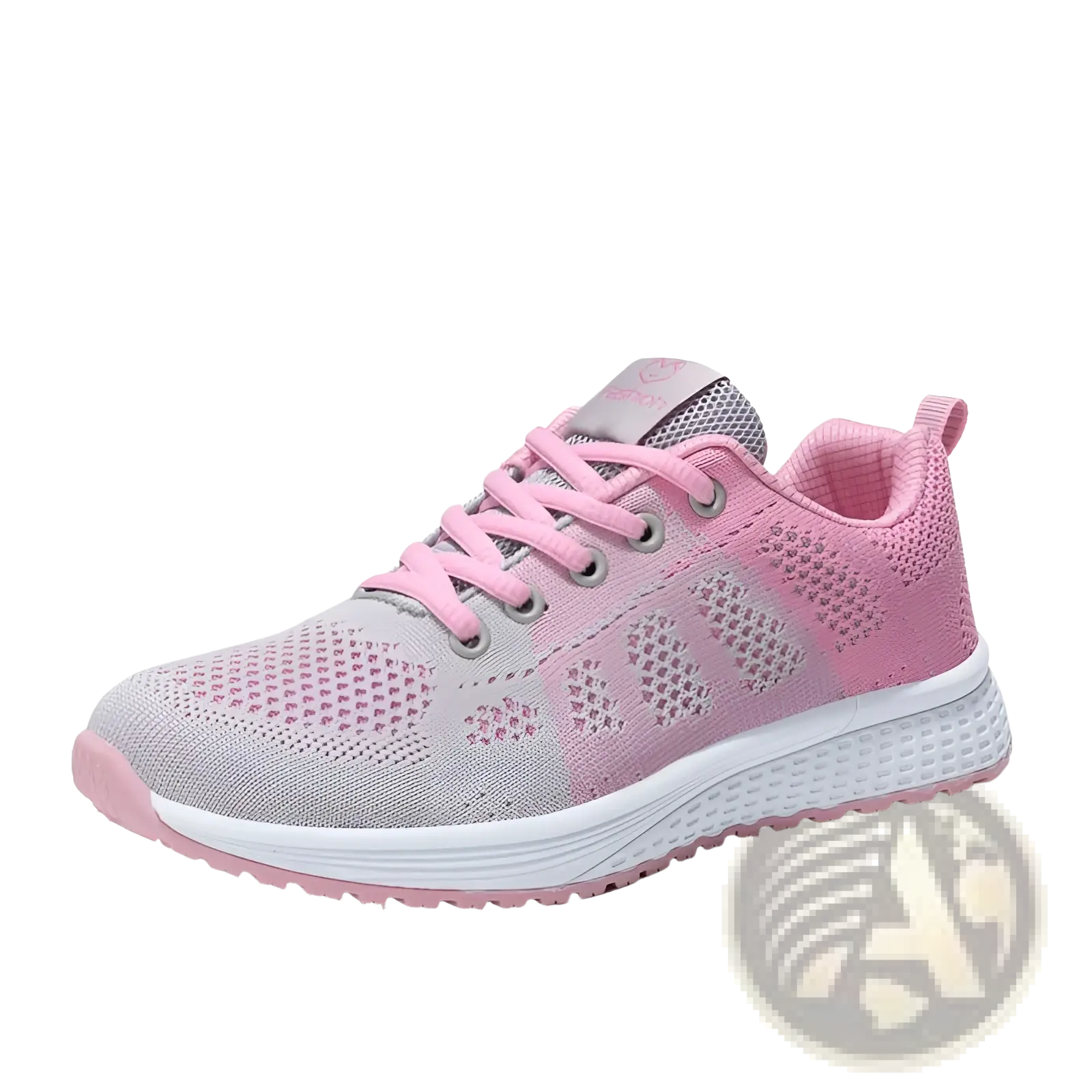 Pink and gray mesh fly woven sneakers with white sole breathable athletic shoes for enhanced airflow and comfort