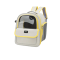 Beige and yellow kemorela pet carrier backpack with transparent front panel gray mesh side panels and adjustable straps