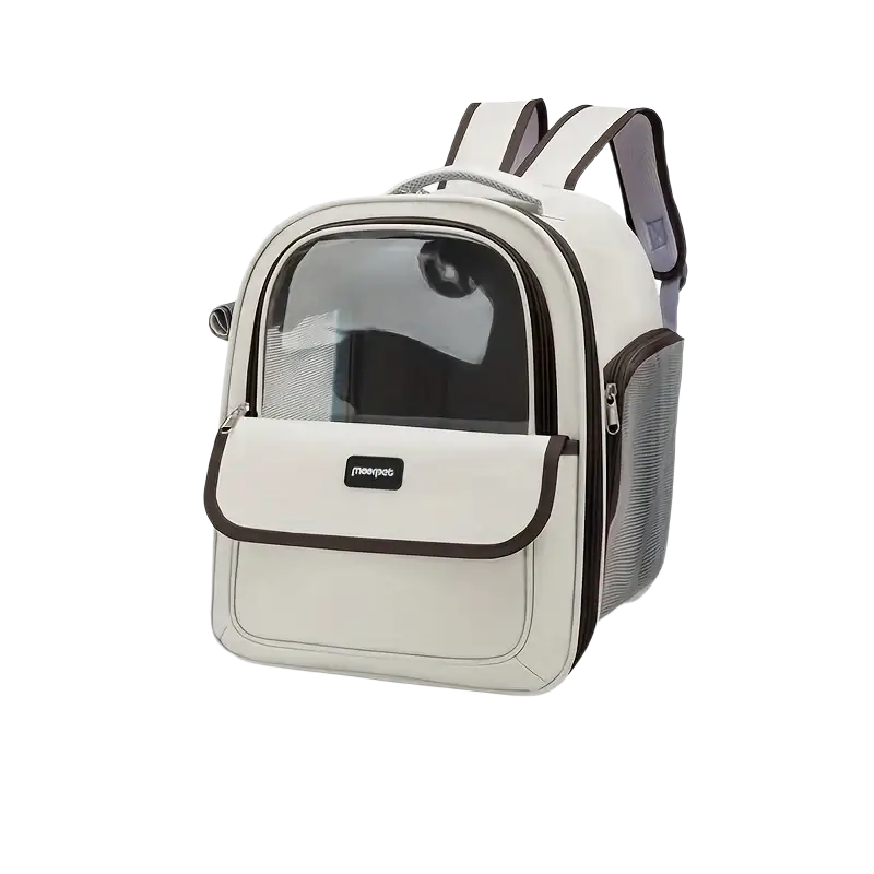 Kemorela black pet carrier backpack with transparent front panel and mesh side pockets for easy ventilation