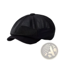 Black mesh newsboy cap with solid brim and button top breathable flat cap for summer men and women