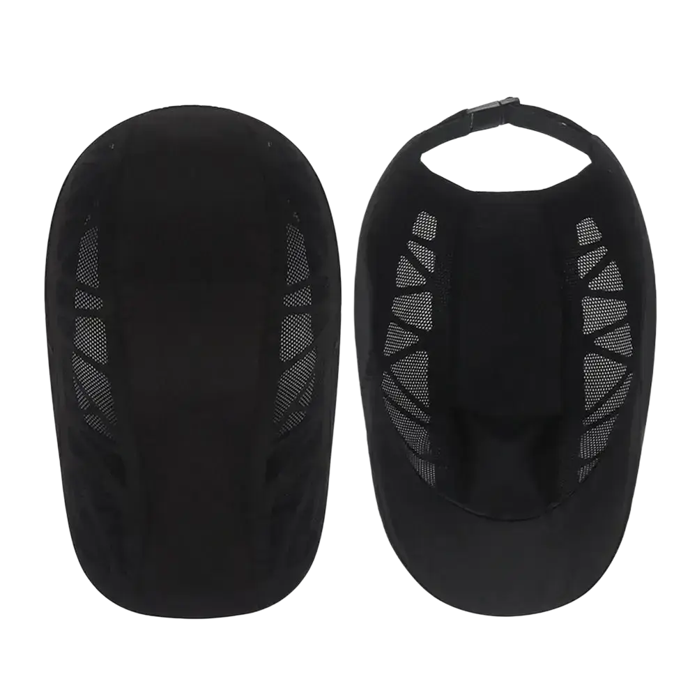 Black mesh knee pads with reinforced side panels and contoured design for summer driving mesh newsboy golf use