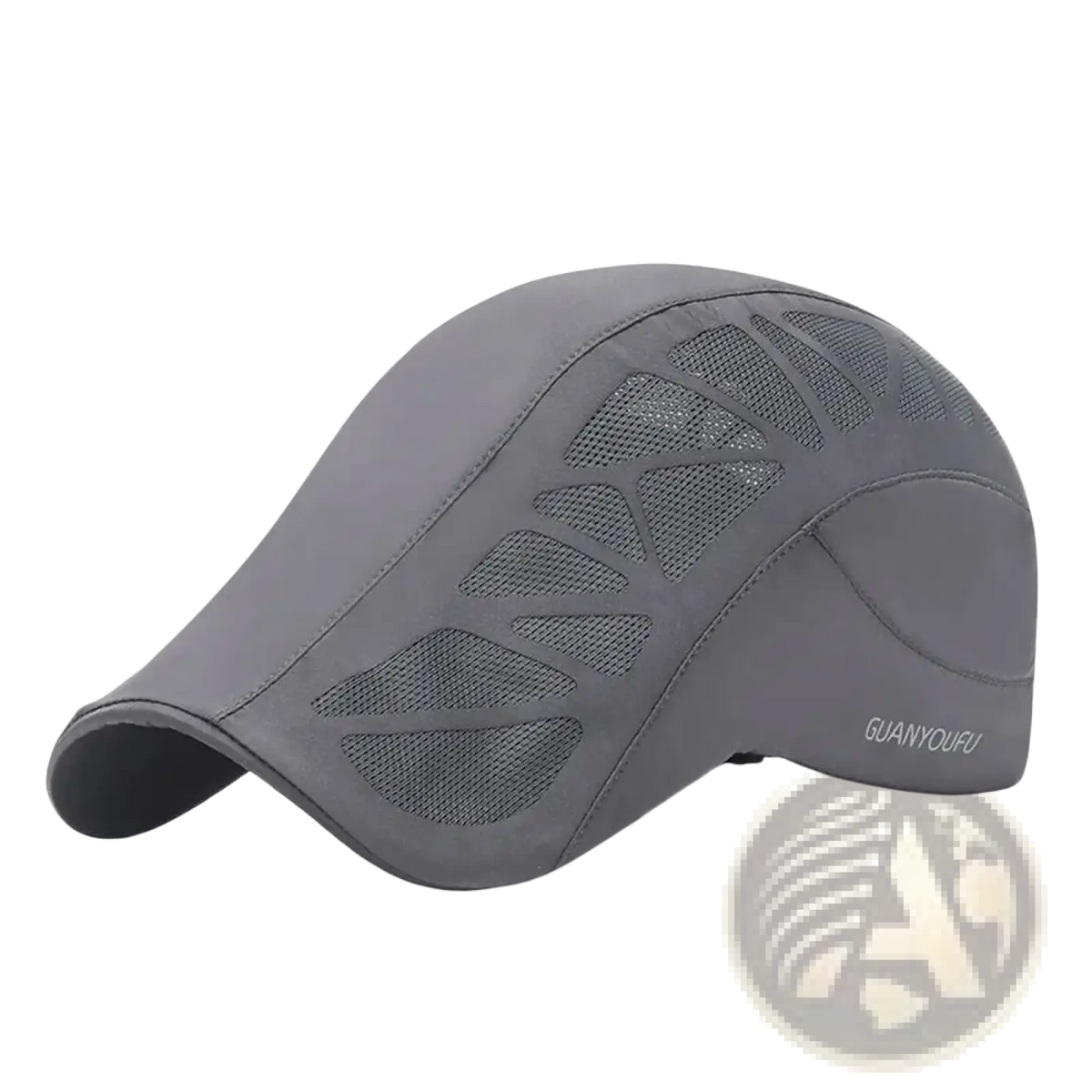 Gray mesh newsboy golf cap with breathable mesh panels and stitched detailing for summer driving comfort