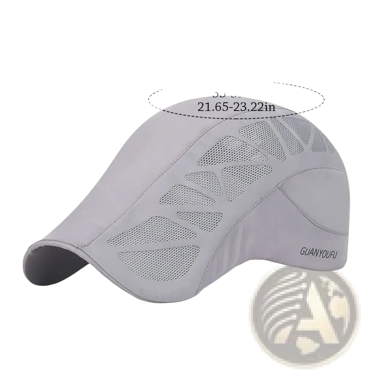 Gray mesh-paneled breathable newsboy golf cap with curved brim and subtle side branding for summer driving