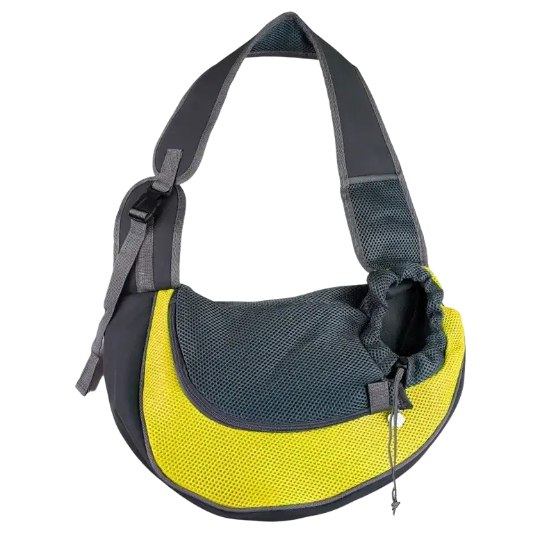Bright yellow and dark gray mesh small pet carrier backpack with adjustable shoulder strap for travel