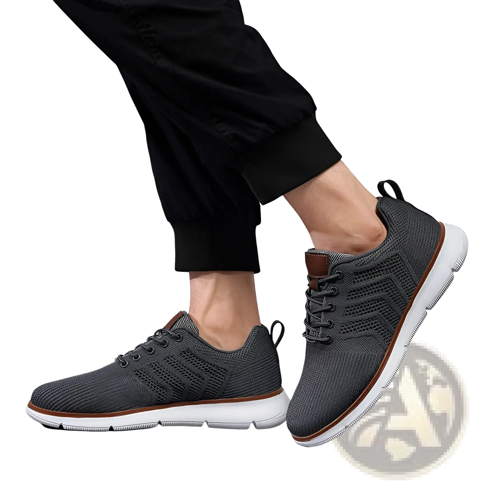 Gray mesh sneakers for men casual flying woven shoes with brown accents and white soles for everyday wear