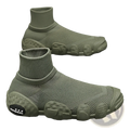 Mesh sneakers mid top casual sport shoes in olive green knit with textured rubber sole and molded footbed design